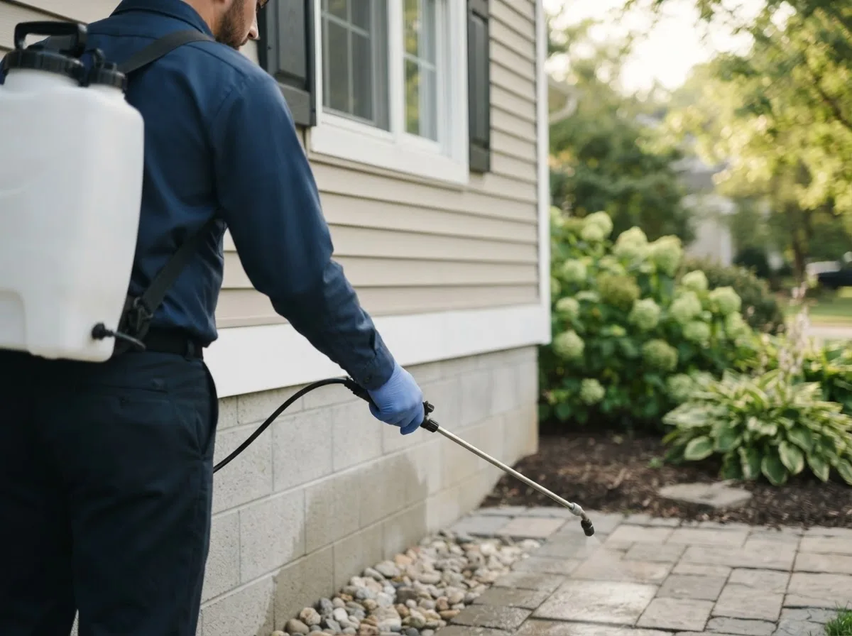 Pest control technician inspecting a home in Hebron, CT